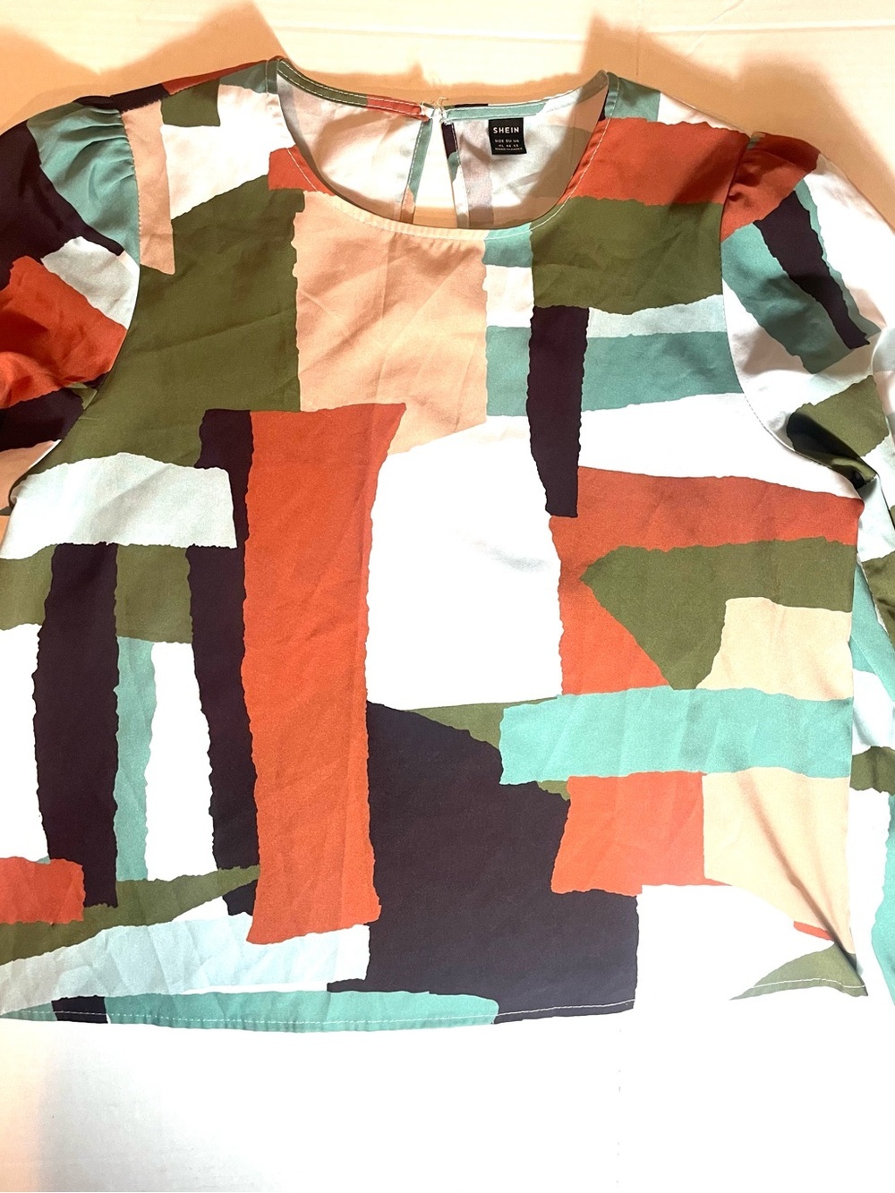 SHEIN Artsy Abstract Geometric Earth Tone Long Sleeve Blouse XL - Picture 9 of 11